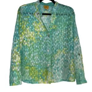 VTG Ruby Rd Teal Floral Burnout Top Whimsygoth Tropical Sheer Blouse Size 10